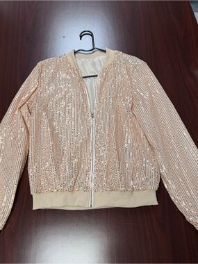 Sequin Bomber Jacket in Blush Pink
